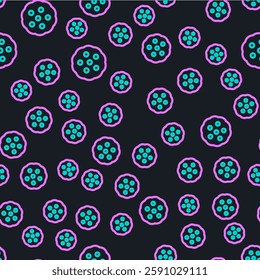 Line Cookie or biscuit with chocolate icon isolated seamless pattern on black background.  Vector