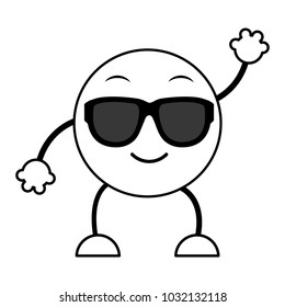 line cool emoji expression with arms and legs