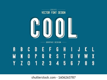 Line cool font with white shadow and round alphabet vector, Letter typeface and number design, Graphic text on background