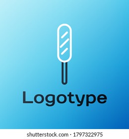 Line Corn dog icon isolated on blue background. Traditional american fast food. Colorful outline concept. Vector Illustration