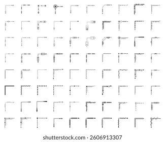 Line corner border decor set. Vector illustration.