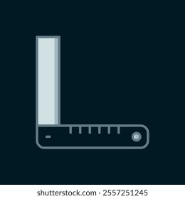 Line Corner ruler icon isolated on black background. Setsquare, angle ruler, carpentry, measuring utensil, scale. Flat filled outline style with shadow. Vector