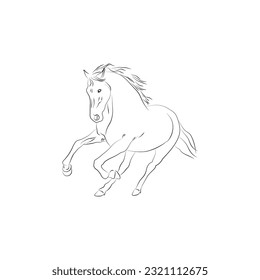 Line cotour of horse running vector illustration