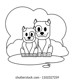line couple dog cute animal in the landscape