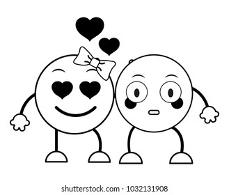line couple enamored and surprised face emoji