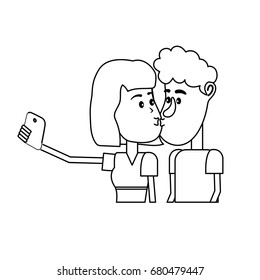 line couple kissing and taking selfie with smartphone