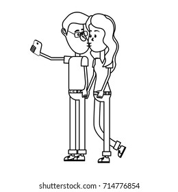line couple kissing and taking selfie with smartphone