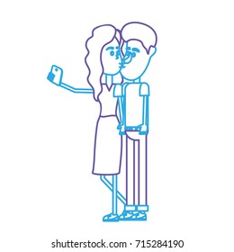 line couple kissing and taking selfie with smartphone