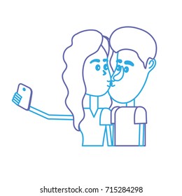 line couple kissing and taking selfie with smartphone