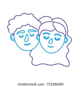 line couple lover head with closed eyes and hairstyle