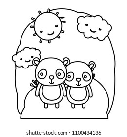 line couple panda together animal in the landscape
