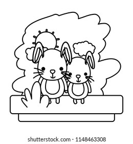 line couple rabbit cute wild animal