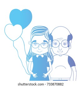 line couple togeter with hairstyle and hearts balloons