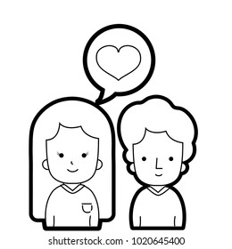 line couple together with heart inside chat bubble