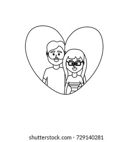 line couple together inside heart design