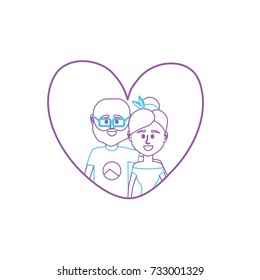 line couple together inside heart design