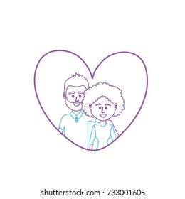 line couple together inside heart design