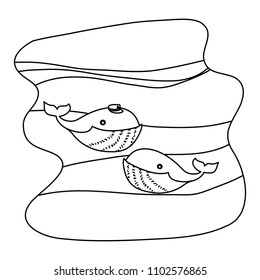 line couple whale with hat in the ocean landscape