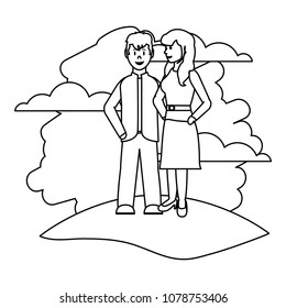 line couple woman and man together in the landscape