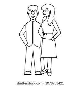 line couple woman and man together with clothes