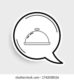 Line Covered with a tray of food icon isolated on grey background. Tray and lid sign. Restaurant cloche with lid. Kitchenware symbol. Colorful outline concept. Vector