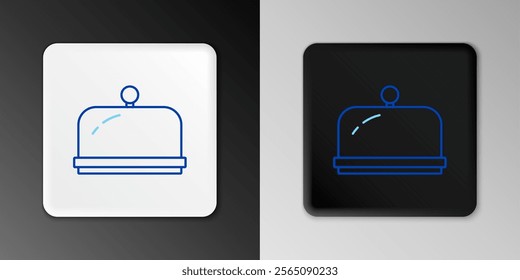 Line Covered with a tray of food icon isolated on grey background. Tray and lid sign. Restaurant cloche with lid. Kitchenware symbol. Colorful outline concept. Vector