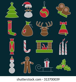 line craft vector icons set of christmas theme