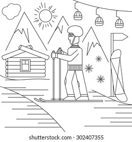 line craft vector illustration of ski resort