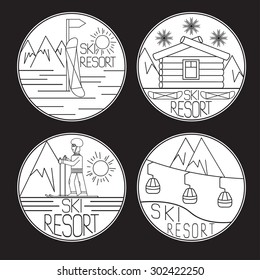 line craft vector vintage labels of ski resort