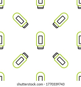 Line Cream or lotion cosmetic tube icon isolated seamless pattern on white background. Body care products for men.  Vector Illustration