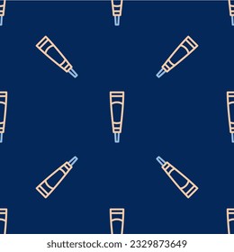 Line Cream or lotion cosmetic tube icon isolated seamless pattern on blue background. Body care products for woman.  Vector