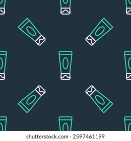 Line Cream or lotion cosmetic tube icon isolated seamless pattern on black background. Body care products for men.  Vector