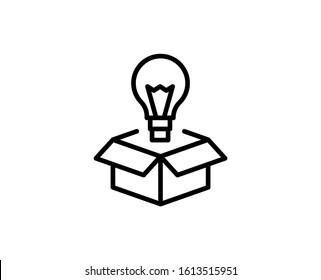 Line Creative box icon isolated on white background. Outline symbol for website design, mobile application, ui. Creative box pictogram. Vector illustration, editorial stroke. Eps10