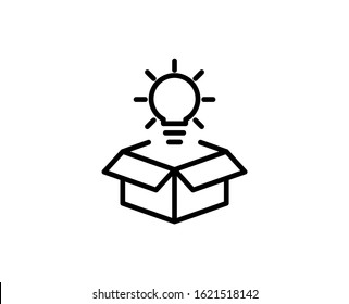 Line Creative box icon isolated on white background. Outline symbol for website design, mobile application, ui. Creative box pictogram. Vector illustration, editorial stroke. Eps10