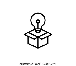 Line Creative box icon isolated on white background. Outline symbol for website design, mobile application, ui. Creative box pictogram. Vector illustration, editorial stroke. Eps10