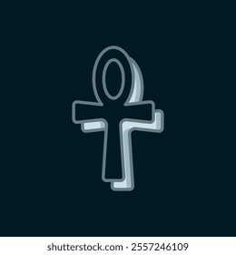 Line Cross ankh icon isolated on black background. Egyptian word for life or symbol of immortality. Flat filled outline style with shadow. Vector