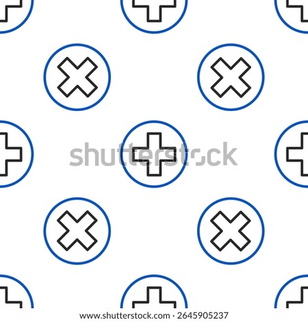 Line Cross hospital medical icon isolated seamless pattern on white background. First aid. Diagnostics symbol. Medicine and pharmacy sign. Colorful outline concept. Vector