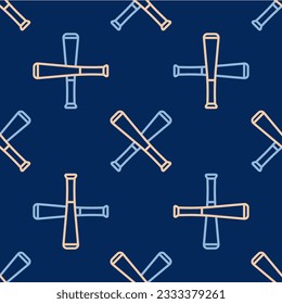 Line Crossed baseball bat icon isolated seamless pattern on blue background.  Vector