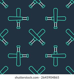 Line Crossed baseball bat icon isolated seamless pattern on black background.  Vector