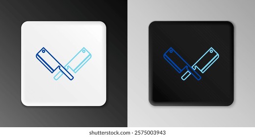 Line Crossed meat chopper icon isolated on grey background. Kitchen knife for meat. Butcher knife. Colorful outline concept. Vector
