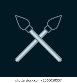 Line Crossed medieval spears icon isolated on black background. Medieval weapon. Flat filled outline style with shadow. Vector