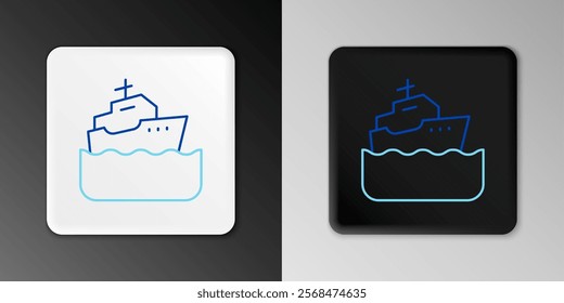 Line Cruise ship icon isolated on grey background. Travel tourism nautical transport. Voyage passenger ship, cruise liner. Worldwide cruise. Colorful outline concept. Vector