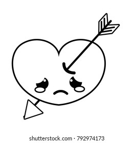 line crying heart with arrow kawaii character