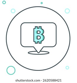 Line Cryptocurrency coin Bitcoin icon isolated on white background. Physical bit coin. Blockchain based secure crypto currency. Colorful outline concept. Vector