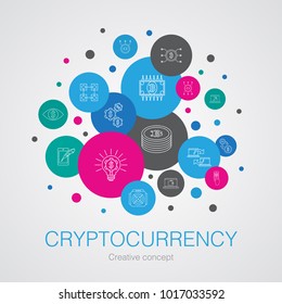 Line Cryptocurrency creative concept with icons. Trendy template design. Cryptocurrency Info graphics thin layout. Cryptocurrency, blockchain, future of money, Altcoin, Mining icons. 