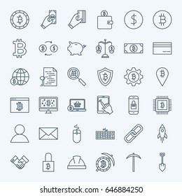 Line Cryptocurrency Icons. Vector Set of Thin Outline Bitcoin Finance Symbols.