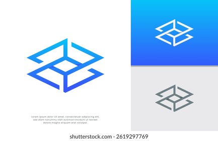 Line Cube Abstract. Logo abstract representation of a cube built from interconnected lines. Ideal for businesses looking for a modern and memorable visual identity.