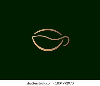 Line Cup Of Coffee Bean Logo Icon Vector Design. Elegant Solid Gold Linear Cafe Luxury Sign Mark Logotype.