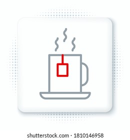 Line Cup of tea with tea bag icon isolated on white background. Colorful outline concept. Vector