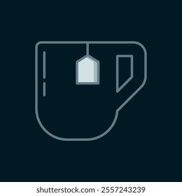Line Cup of tea with tea bag icon isolated on black background. Flat filled outline style with shadow. Vector